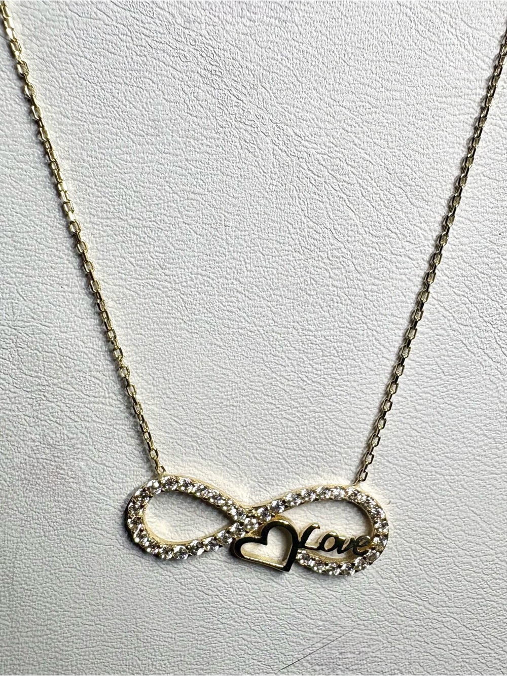 Italian 14K Gold Infinity Love Heart Necklace 585 CZ